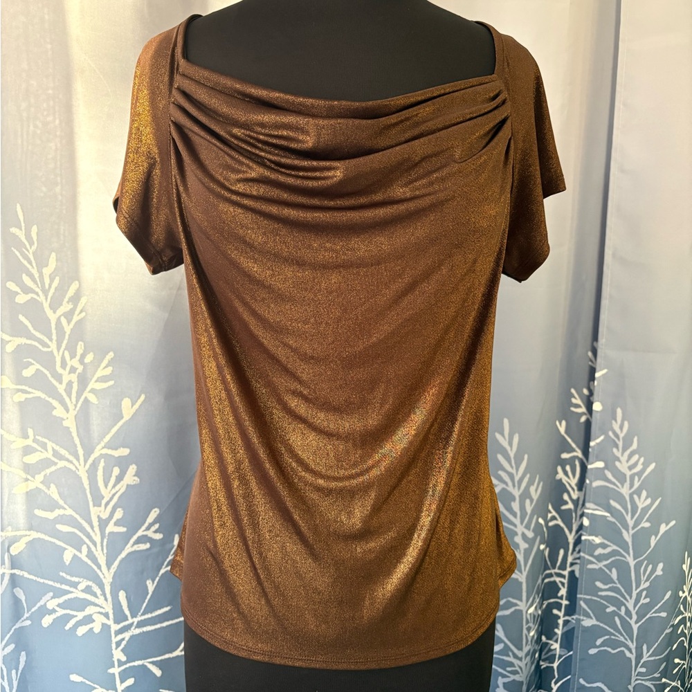 NY Collection Shimmering Brown and Gold Blouse